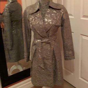Tracy Reese silver/gold brocade trench coat size P